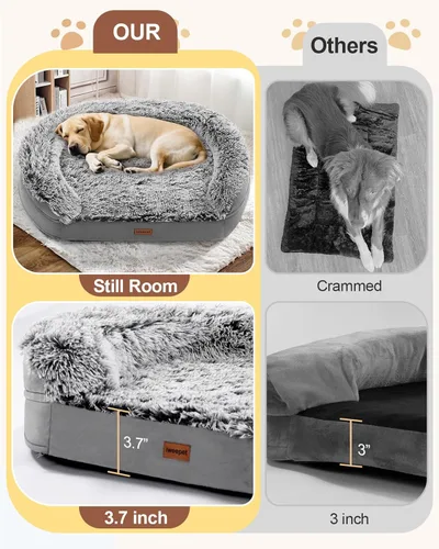 Miniatura 3 de iweepet Camas para Perros Jumbo, 47.5"x35"x7.6", Cubierta Extraíble y Lavable, Bordes Elevados Rebotables, Fondo Antideslizante, Tamaño Extra Gris