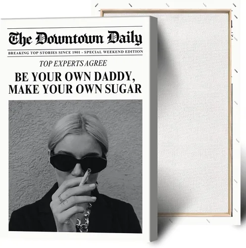 Miniatura 20 de Arte de pared retro de feminismo en blanco y negro, arte de pared de periódico con texto en inglés "Be Your Own Daddy", carteles de lienzo