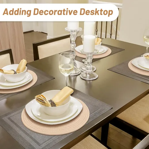 Miniatura 6 de Billbotk Juego de 4 manteles individuales redondos tejidos de 13 pulgadas para mesa de comedor, almohadillas calientes para cocina, salvamanteles