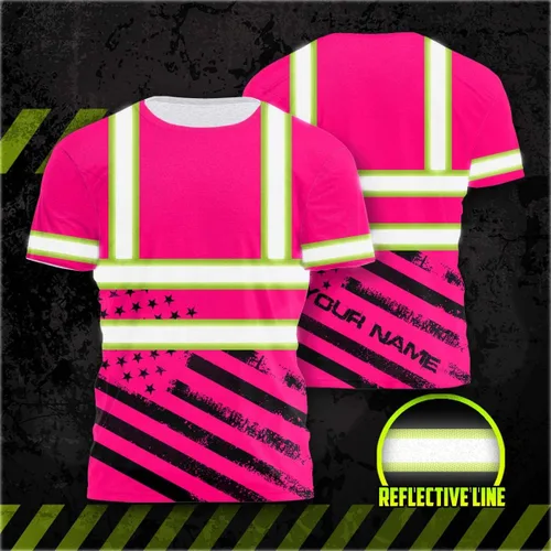 Miniatura 4 de HiVis Custom Camisa de alta visibilidad de color con bandera de Estados Unidos para hombres y mujeres con nombre personalizado camiseta de seguridad