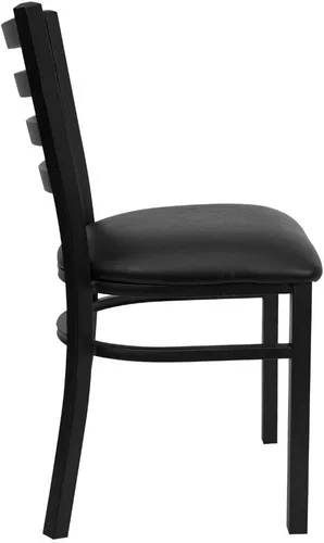 Miniatura 7 de Flash Furniture HERCULES Series Silla de restaurante de metal con respaldo de escalera negra - Asiento de vinilo negro