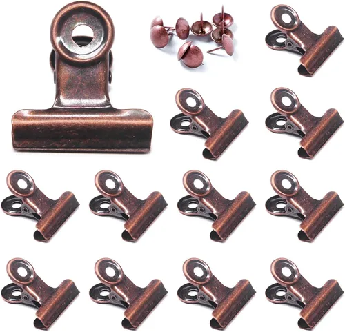 Miniatura 17 de YUCHIYA Paquete de 10 Clips Bulldog con Chinchetas para Tablero de Corcho, Clips de Metal para Manualidades, Clips Aglutinadores de Metal para Cobre