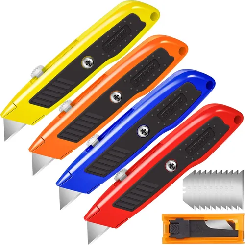 Miniatura 11 de Jetmore Paquete de 2 cortadores retráctiles, cuchillo utilitario resistente con 10 cuchillas SK5 y bloqueo de seguridad, navaja portátil