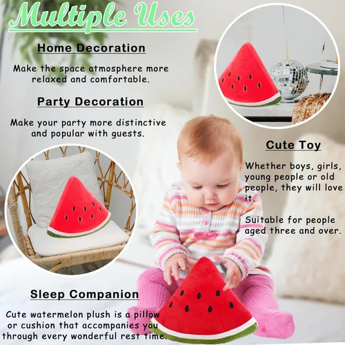 Miniatura 4 de zhidiloveyou Almohada de felpa de sandía de 11.8 pulgadas, linda almohada de peluche de frutas rellenas, regalos para niños