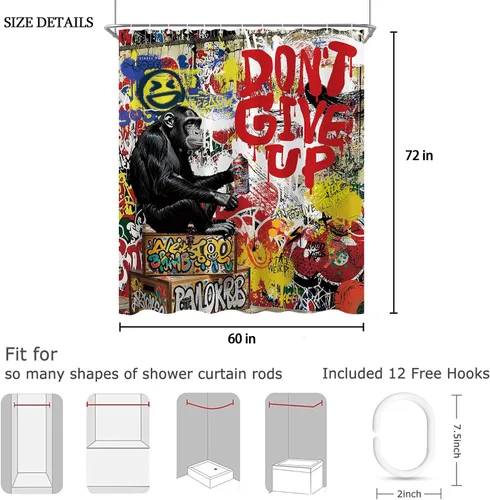 Miniatura 2 de Juego de cortinas de ducha inspiradoras de graffiti abstractas para baño, 60 pulgadas de ancho x 72 pulgadas de alto, divertidas cortinas de ducha