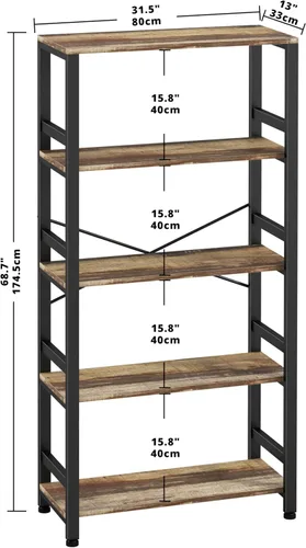 Miniatura 3 de IRONCK Estanterías y librerías, estante de 80cm de ancho, estantería de escalera de 5 niveles, 50kg/estante, estilo industrial vintage, estantería