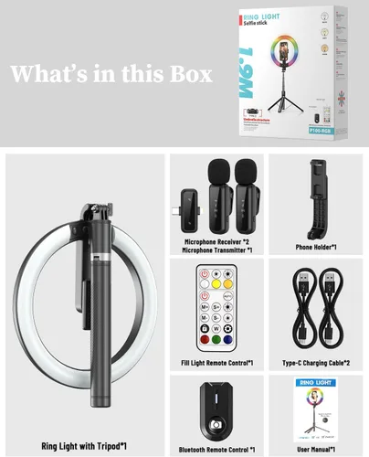 Miniatura 8 de Kit de vlogging para iPhone/Android, anillo de luz de 10 pulgadas con soporte, trípode de 74 pulgadas para iPhone con luz, micrófono, kit de inicio