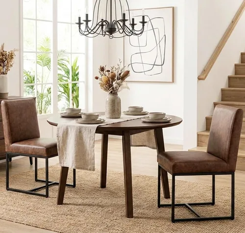 Miniatura 30 de Shunzhi Juego de 2 sillas de comedor modernas tapizadas de cuero PU, sillas de comedor de mediados de siglo, sillas laterales sin brazos, cómodas