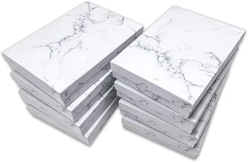 Miniatura 5 de TheDisplayGuys - Caja de regalo de papel de cartón relleno de algodón, 100 unidades, color blanco mármol