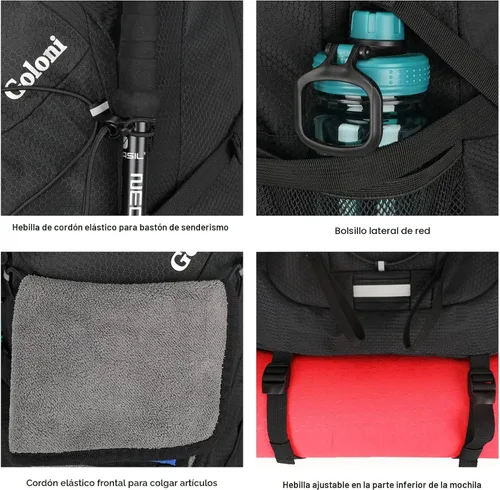 Miniatura 7 de Mochila de senderismo de 45L con cubierta para lluvia, mochila de camping ligera plegable para senderismo, mochila resistente al agua con sistema
