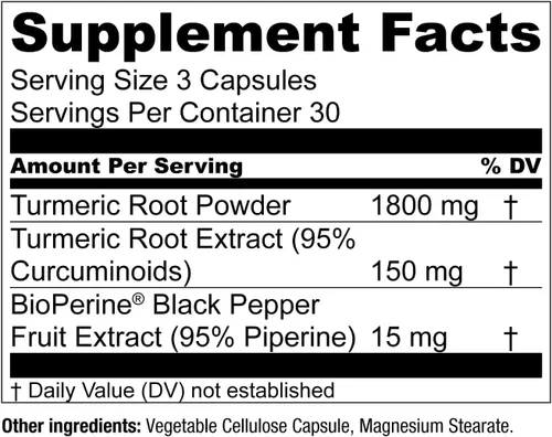 Miniatura 5 de Essential Elements Curcumina de cúrcuma - Soporte para articulaciones, corazón y cerebro - con BioPerine para una absorción óptima 1950 mg - 90