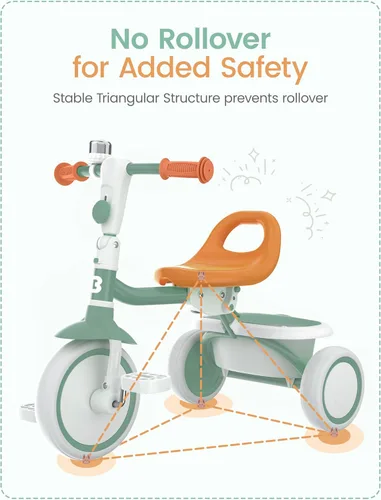 Miniatura 3 de besrey Triciclo para niños pequeños con campana, triciclo para niños de 18 meses a 5 años, triciclo para niños, bicicleta para niños de 2 a 5 años