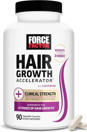 Force Factor Multivitamínico acelerador del crecimiento del cabello para mujeres y hombres, con Lustriva, biotina, cola de caballo y vitaminas A,
