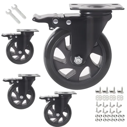 Ruedas giratorias de 5 pulgadas, juego de 4 ruedas, ruedas resistentes con freno de 2200 libras, ruedas giratorias con placa superior, ruedas