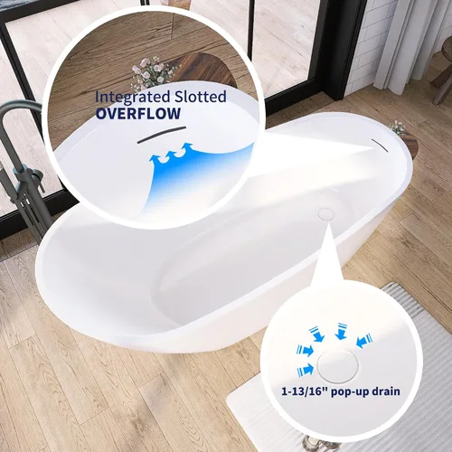 Miniatura 7 de Bañera independiente de acrílico de 59", bañera independiente, bañera exenta, bañera de remojo, certificado cUPC, CM (blanco brillante)