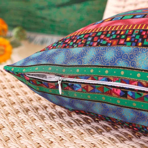 Miniatura 2 de TAOSON Funda de almohada de lino de mezcla de algodón antiguo con rayas verdes, estilo bohemio, funda de almohada con cierre de cremallera oculta