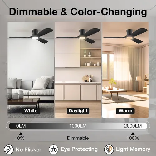 Miniatura 6 de Hoenofly - Ventilador de techo inteligente de madera de 52" de bajo perfil con luces y control remoto, motor CC silencioso, ventiladores de techo