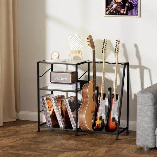 Miniatura 3 de Hosfais Soporte para tocadiscos, soporte de guitarra de 3 niveles para acústico, guitarra eléctrica, soporte para bajo, almacenamiento de discos