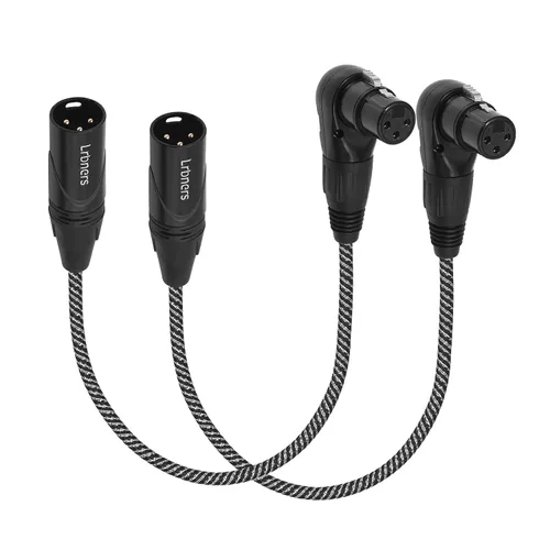Cable XLR de ángulo recto hembra a macho de 1.5 pies, cable adaptador XLR de 3 pines de 90 grados, conectores de bloqueo de aleación de zinc, doble