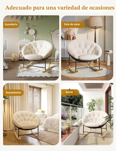 Miniatura 8 de Kidirect Mecedora para Guardería, Mecedoras Modernas Tapizadas para Guardería y Silla de Lectura Redonda con Cojín Removible, Cómoda Mecedora