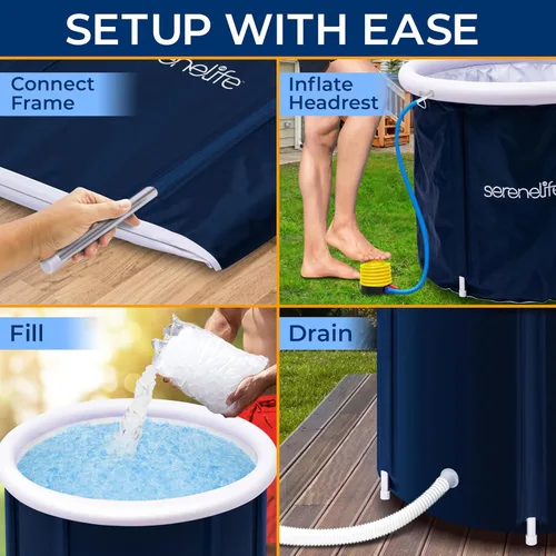 Miniatura 6 de SereneLife Bañera de inmersión fría inflable aislada – Tina de baño de hielo para una persona con tapa, cápsula de relajación de inmersión fría