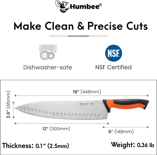 Miniatura 4 de Cuchillo de chef certificado NSF de 12 pulgadas, cuchillo de cocina de acero inoxidable de alto carbono con mango ergonómico codificado por