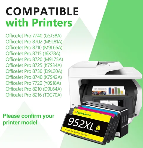 Miniatura 2 de Paquete combinado de cartuchos de tinta 952XL de alto rendimiento, 4 unidades, repuesto prémium para impresoras HP 952XL 952, funciona