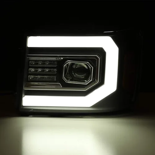 Miniatura 5 de AlphaRex PRO-Series Negro Compatible con 07-13 GMC Sierra 1500/07-14 Sierra 2500HD/3500HD Faros LED Tubo Dual Proyector con DRL Switchback/Señal Sin