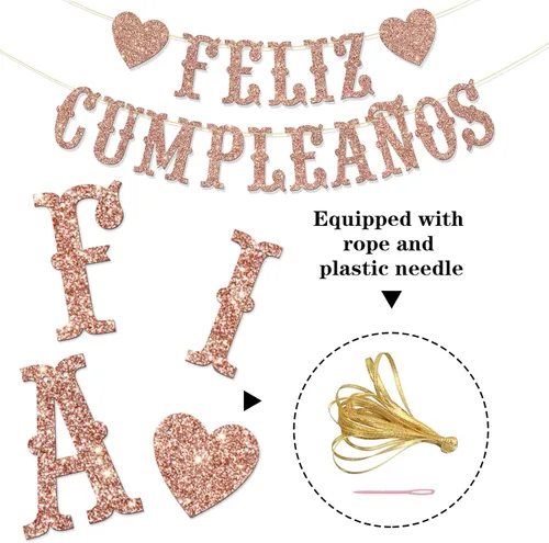 Miniatura 6 de Cartel de Feliz Cumpleaños – Suministros de guirnalda de fiesta de feliz cumpleaños en español para niños y niñas – Decoración de fiesta