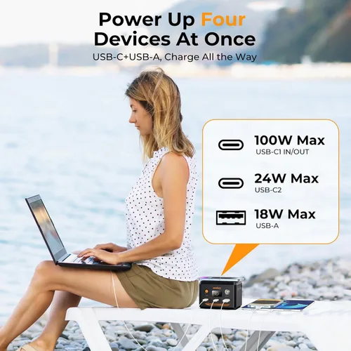Miniatura 2 de powkey Estación de energía para portátil 30000mAh 100W Cargador portátil PD 3.0 Carga rápida 96Wh LiFePO4 Banco de energía con cable USB-C, batería