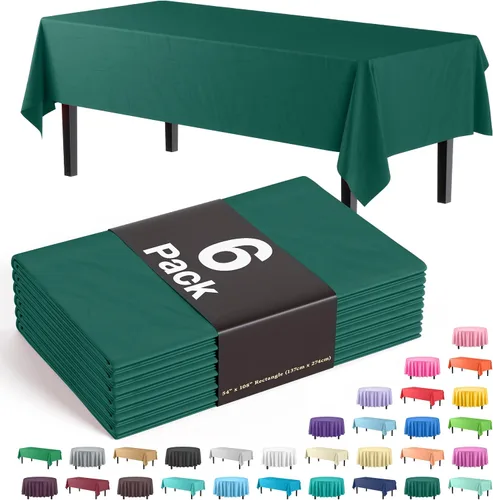 Miniatura 48 de Party Solids Paquete de 6 manteles de plástico prémium de 54 pulgadas x 108 pulgadas. Cubierta de mesa rectangular de plástico - Aqua