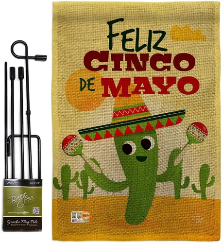 Miniatura 10 de Feliz Cinco de Mayo Bandera de jardín – Fiesta de verano, cactus piñata, sombrero mexicano fiesta al aire libre – Cartel de decoración de la casa