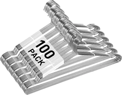 Wesiti 100 ganchos de metal de acero inoxidable para ropa, alambre fuerte ultra delgado que ahorra espacio de 17.7 pulgadas, espacio de ropa para