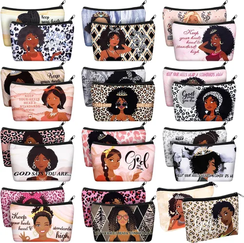 Talltalk 24 bolsas de maquillaje afroamericanas negras para mujeres, bolsas de lona bíblica a granel, regalo cristiano para mujeres, artículos de