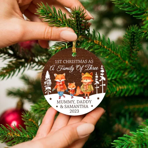Miniatura 5 de Adorno personalizado de Our Christmas As A Family of Three 2025 – Primera Navidad como familia de 3 zorros – Regalos para padres recién nacidos