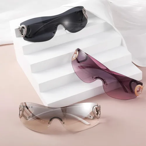 Miniatura 7 de 3 lentes de sol Y2K sin montura para mujeres y hombres, lentes Y2K de moda, con escudo envolvente, de gran tamaño, a la moda, sin marco, UV400