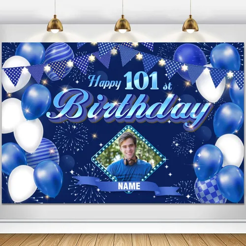 Miniatura 30 de Dicodes Fondo de decoración de feliz cumpleaños número 100 color azul marino personalizado, cartel con purpurina, pancarta, suministros