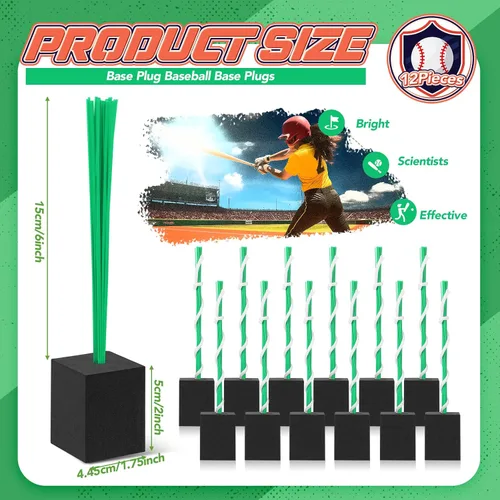 Miniatura 2 de Shappy 12 tapones de base de béisbol con borla, tapones de anclaje resistentes para campo de béisbol y accesorios de sóftbol Verde
