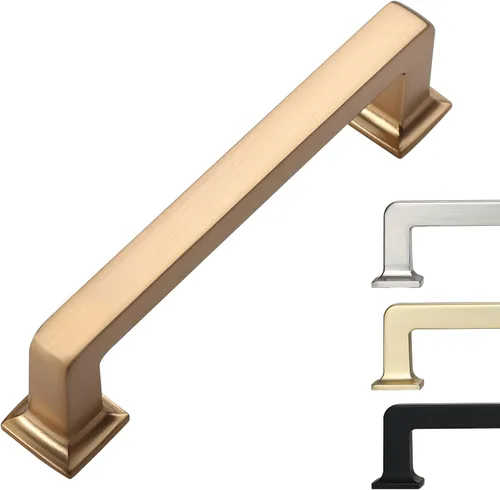 Miniatura 45 de 9BUILD Paquete de 6 pomos de latón cepillado de 1.2 pulgadas para gabinetes, pomos dorados para cajones, perillas cuadradas para gabinetes