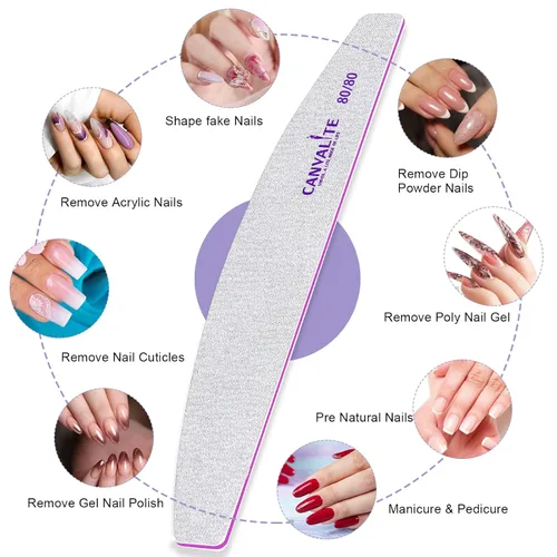 Miniatura 4 de Canvalite - 10 unidades de limas de uñas de 80/80 granos, limas de uñas para acrílico, herramientas de estilo de uñas para uso doméstico