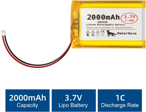 Miniatura 7 de Batería LiPo de 3.7V 103450 2000mAh, recargable 1S 3C, conector Micro JST 1.25, placa de protección dual, paquete de 4