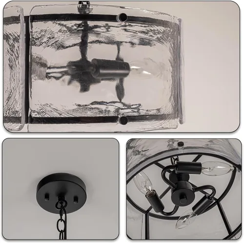 Miniatura 8 de Lámparas colgantes negras de 11.8 pulgadas, 3 lámparas de cristal de tambor pequeño para mesa con cadena, lámpara para vestíbulo, isla de cocina