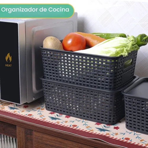 Miniatura 6 de Cestas de almacenamiento de plástico con tapa, contenedores de almacenamiento de plástico apilables: cestas de almacenamiento para organizar