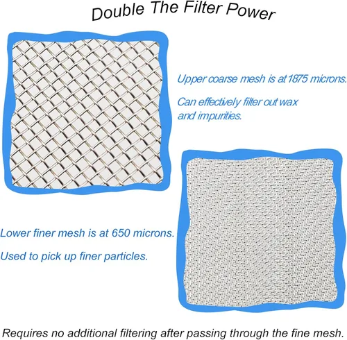 Miniatura 3 de Colador de miel de doble tamiz para cubo de 5 galones, filtro de miel de acero inoxidable de grado alimenticio con brazos extensibles ajustables