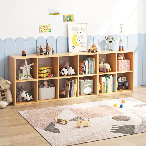 Miniatura 7 de NELYE - Estantería organizadora de 4 cubos con contenedores de almacenamiento de tela, estante abierto de compartimentos simples, roble