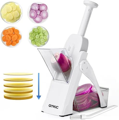 QYKIC Cortador de mandolina segura, rebanador de patatas, rebanador de alimentos vegetales, grosor ajustable para pepino, cebolla, zanahoria y limón