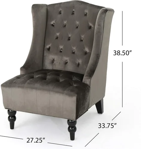Miniatura 3 de Sillón decorativo de respaldo alto, forrado de tela, de Clarice, Terciopelo Gris