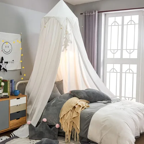 Miniatura 2 de Toldo de cama para niñas, toldo colgante redondo para cuna de bebé, decoración de habitación de cama de niños, rincón de lectura, interior y Blanco