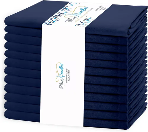 Blue Needles - Juego de 12 servilletas de tela sólidas azul marino 100% algodón, servilletas de cena de 45 x 45 centímetros - Suave, reutilizable,