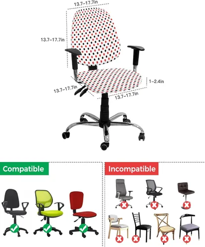 Miniatura 4 de Funda para silla de oficina, diseño de lunares, patrón geométrico, rojo y negro, protector y elástico, universal giratorio, 2 piezas para silla